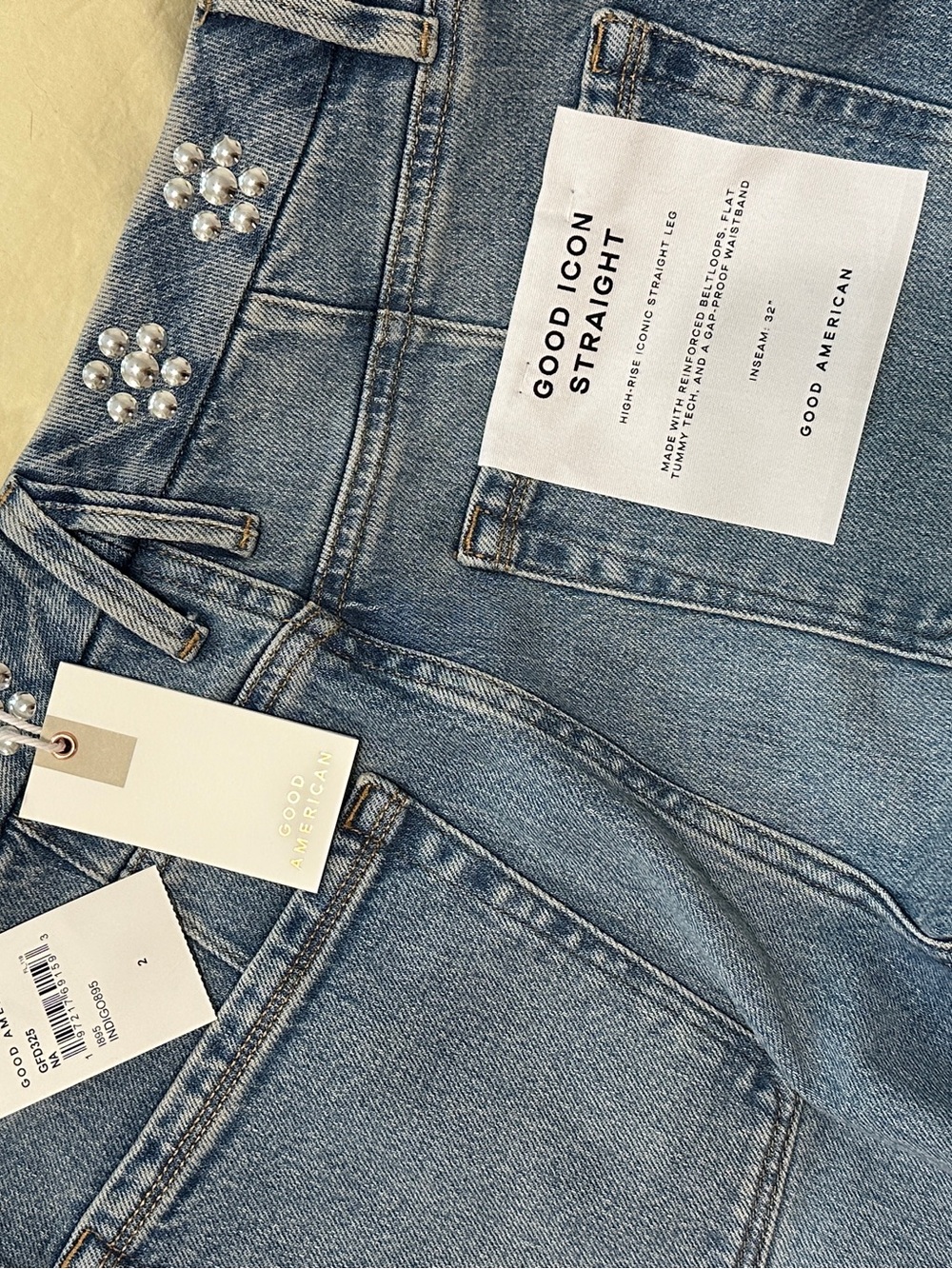 NWT Good American Icon Studded Jeans high rise straight leg